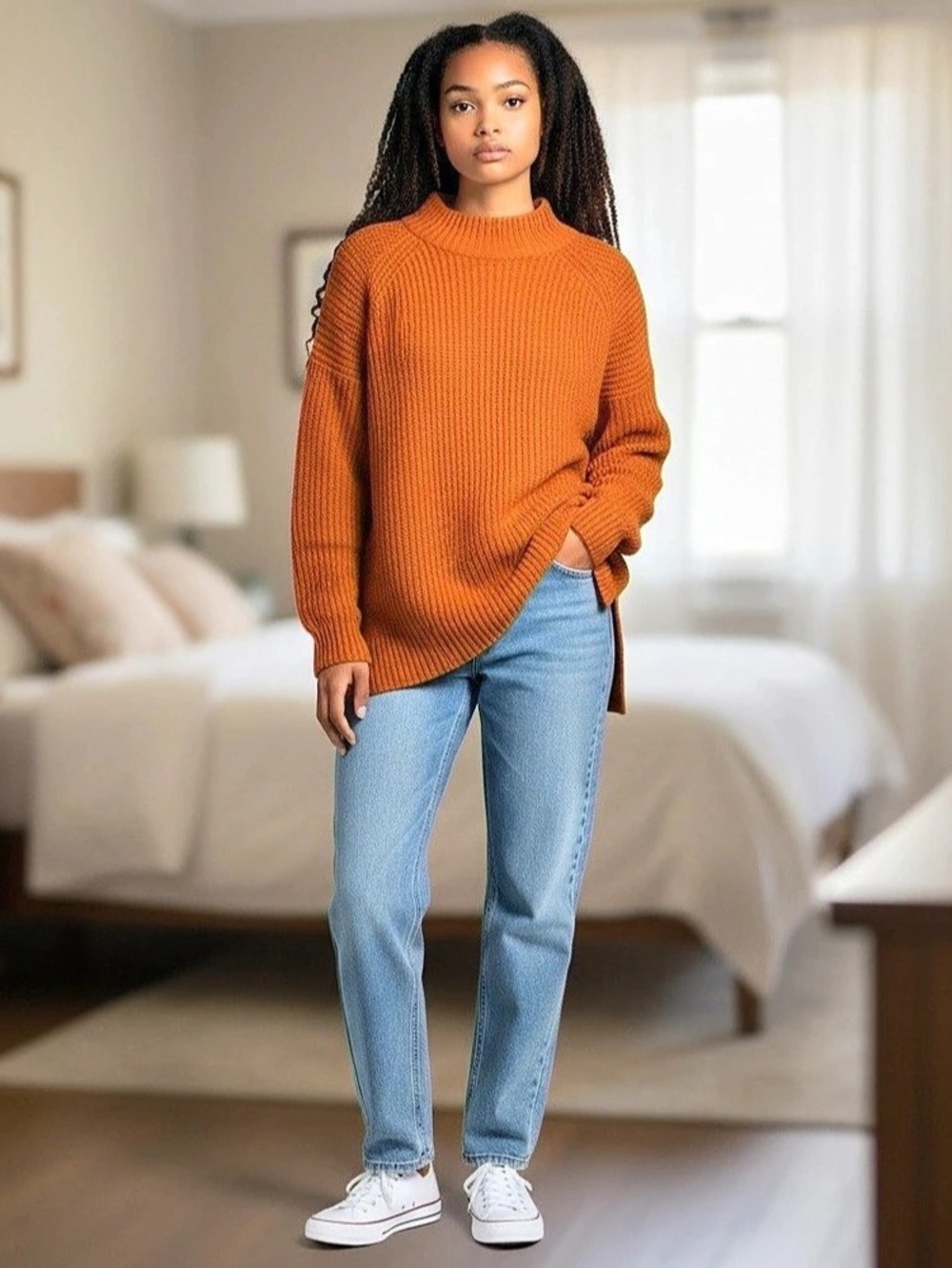 a new day Ribbed Mock Neck Sweater Orange Large